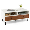 Goflame Rectangular Coffee Table with Storage, 2 Tier Wood Tea Table with 2 Drawers