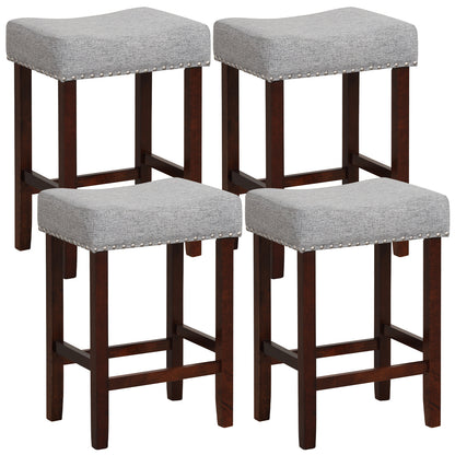 Goflame 29.5" Bar Height Bar Stools Set of 4 - Backless Saddle Barstools with Nailhead Linen Foam Seat