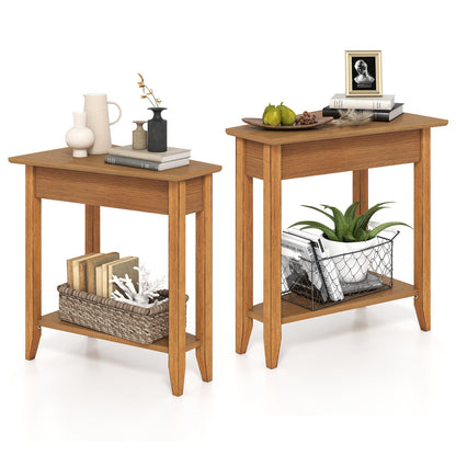 Goflame White Wedge End Table Set of 1 or 2, Triangle Side Table with Storage Shelf and Solid Wood Legs
