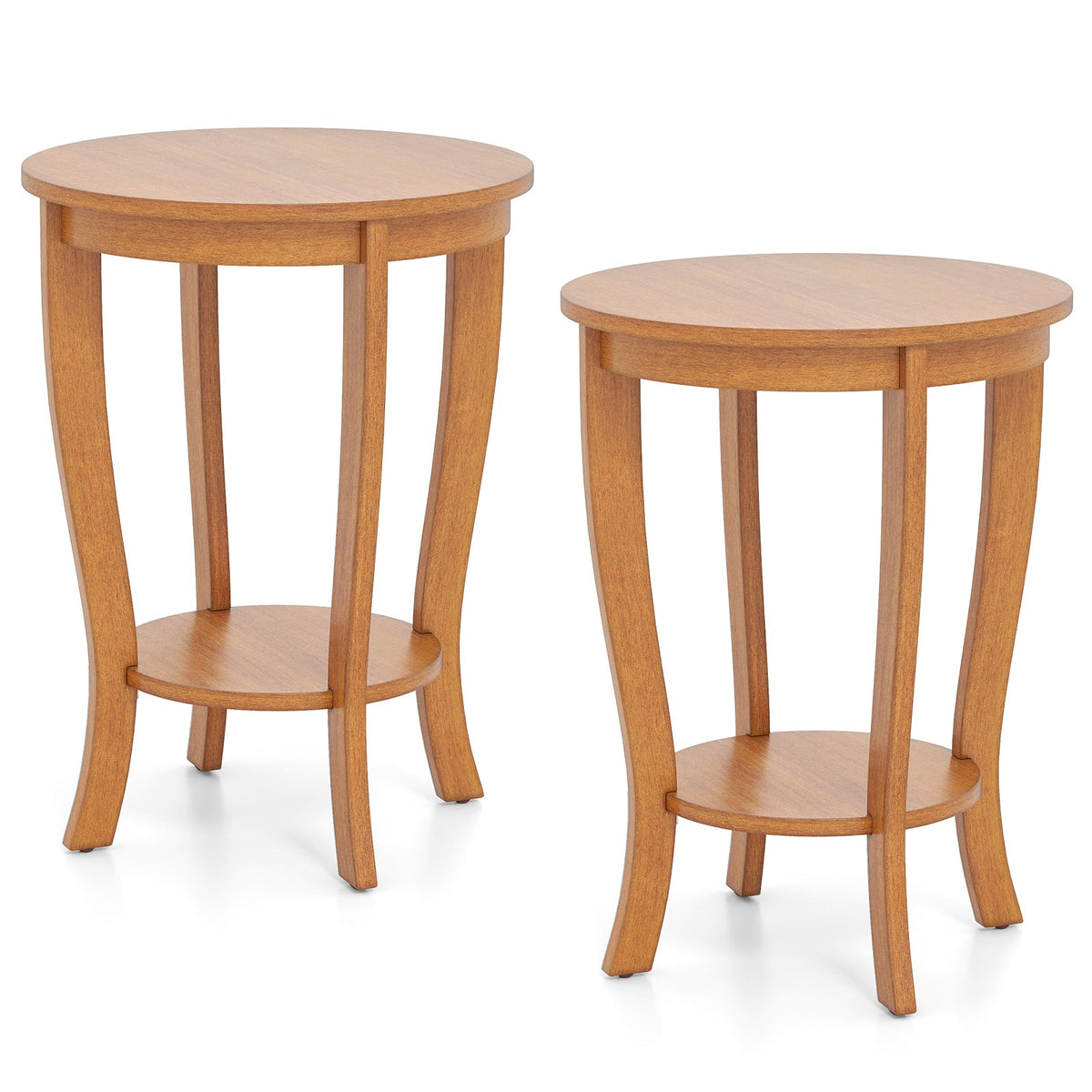 Goflame Round End Table with Storage Shelf Set of 2, Retro Nightstand with Solid Wood Legs, 24.5" Accent Table for Small Spaces