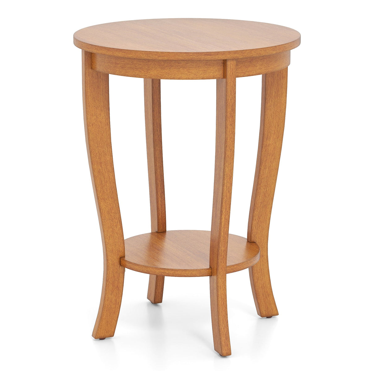 Goflame Round End Table with Storage Shelf Set of 2, Retro Nightstand with Solid Wood Legs, 24.5" Accent Table for Small Spaces