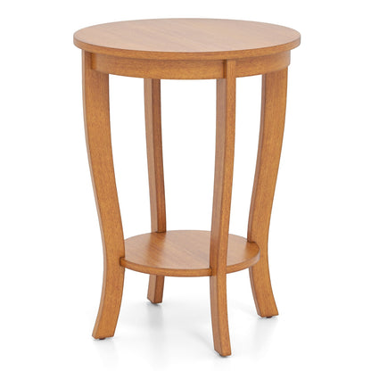 Goflame Round End Table with Storage Shelf Set of 2, Retro Nightstand with Solid Wood Legs, 24.5" Accent Table for Small Spaces