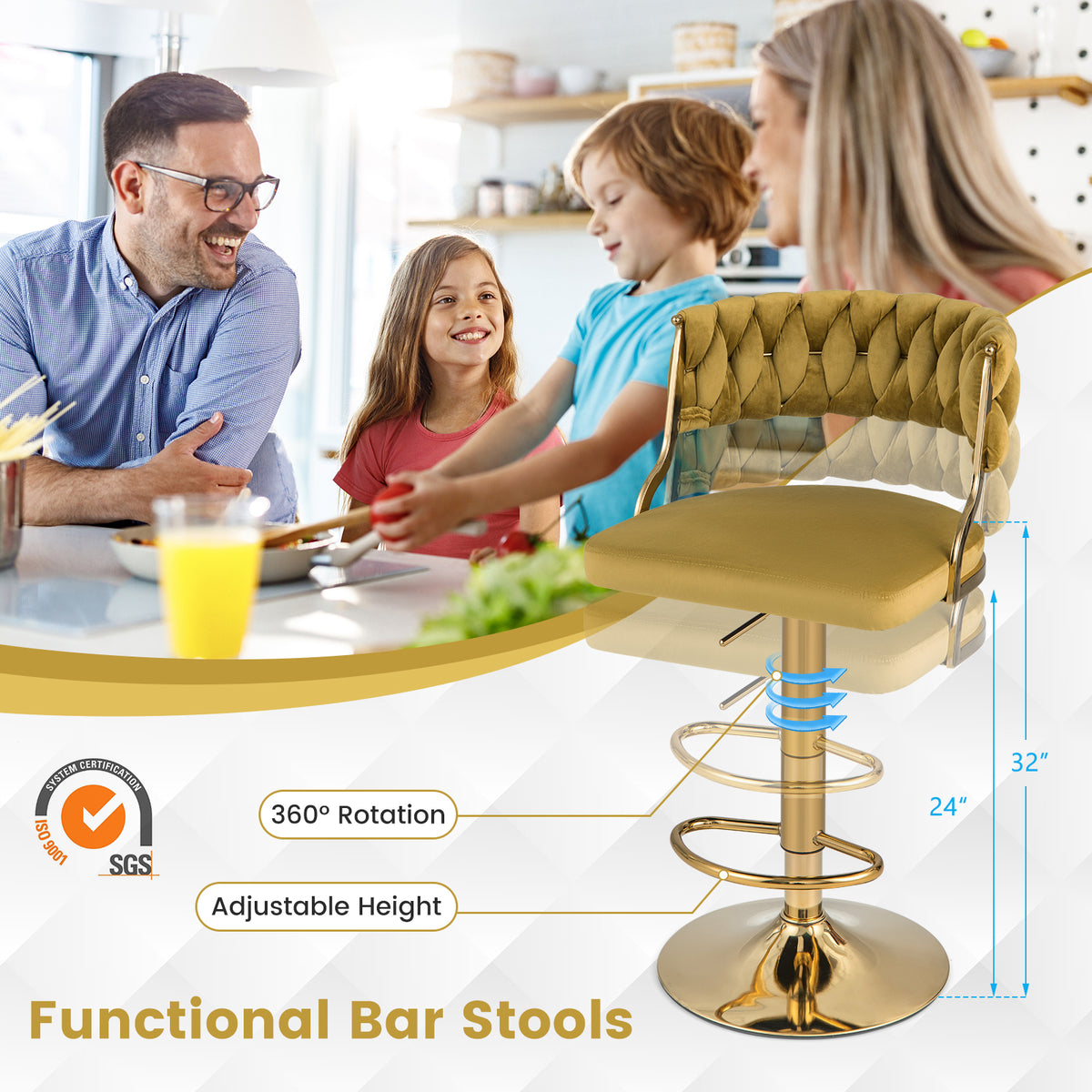 Goflame Swivel Adjustable Height Bar Stools Set of 2