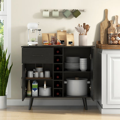 Goflame Buffet Sideboard Storage Cabinet - Wood Pantry Cupboard with 6-Bottle Wine Rack