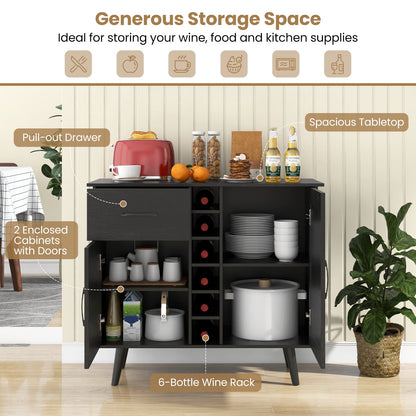 Goflame Buffet Sideboard Storage Cabinet - Wood Pantry Cupboard with 6-Bottle Wine Rack