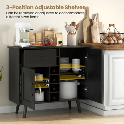 Goflame Buffet Sideboard Storage Cabinet - Wood Pantry Cupboard with 6-Bottle Wine Rack