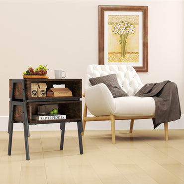 Goflame Stackable End Table Set of 2, Compact Nightstands w/Metal Frame & Open Compartments
