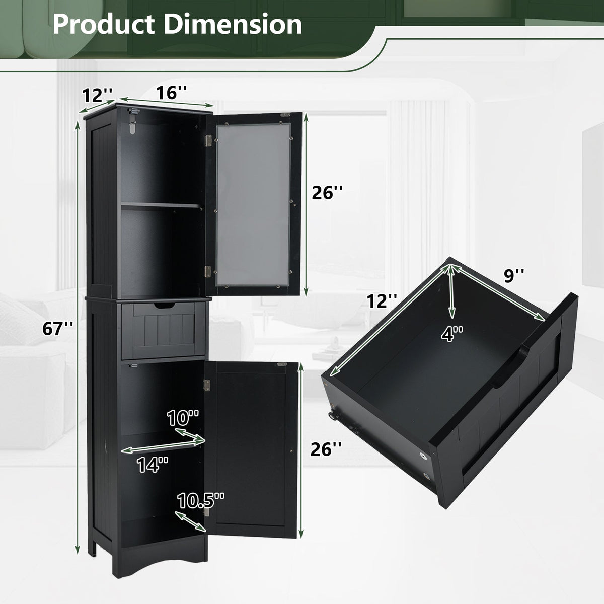 Goflame Freestanding Bathroom Storage Cabinet