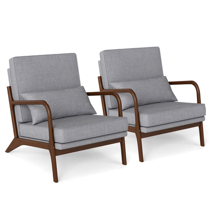 Goflame Mid Century Modern Accent Chair, Upholstered Armchair with Pillow, Rubber Wood Armrests & Legs