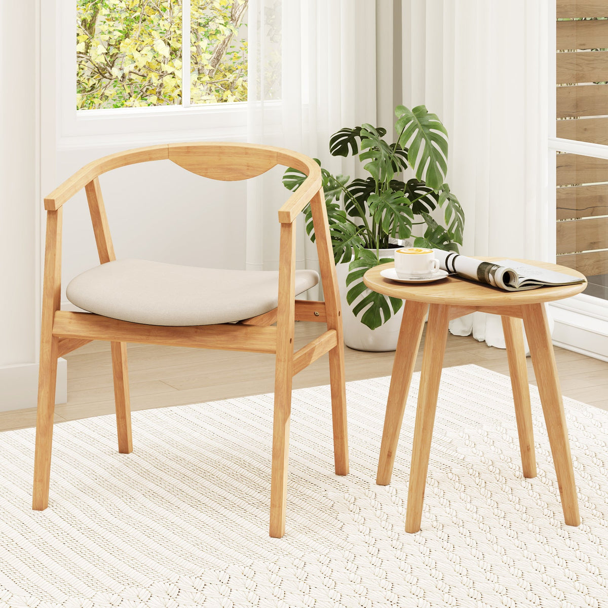Goflame Modern Mid Century Accent Chair, Made of Fabric, Bamboo