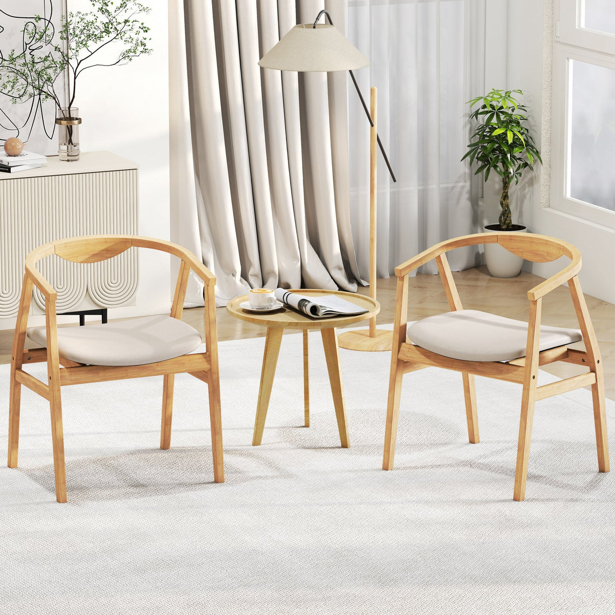 Goflame Modern Mid Century Accent Chair, Made of Fabric, Bamboo