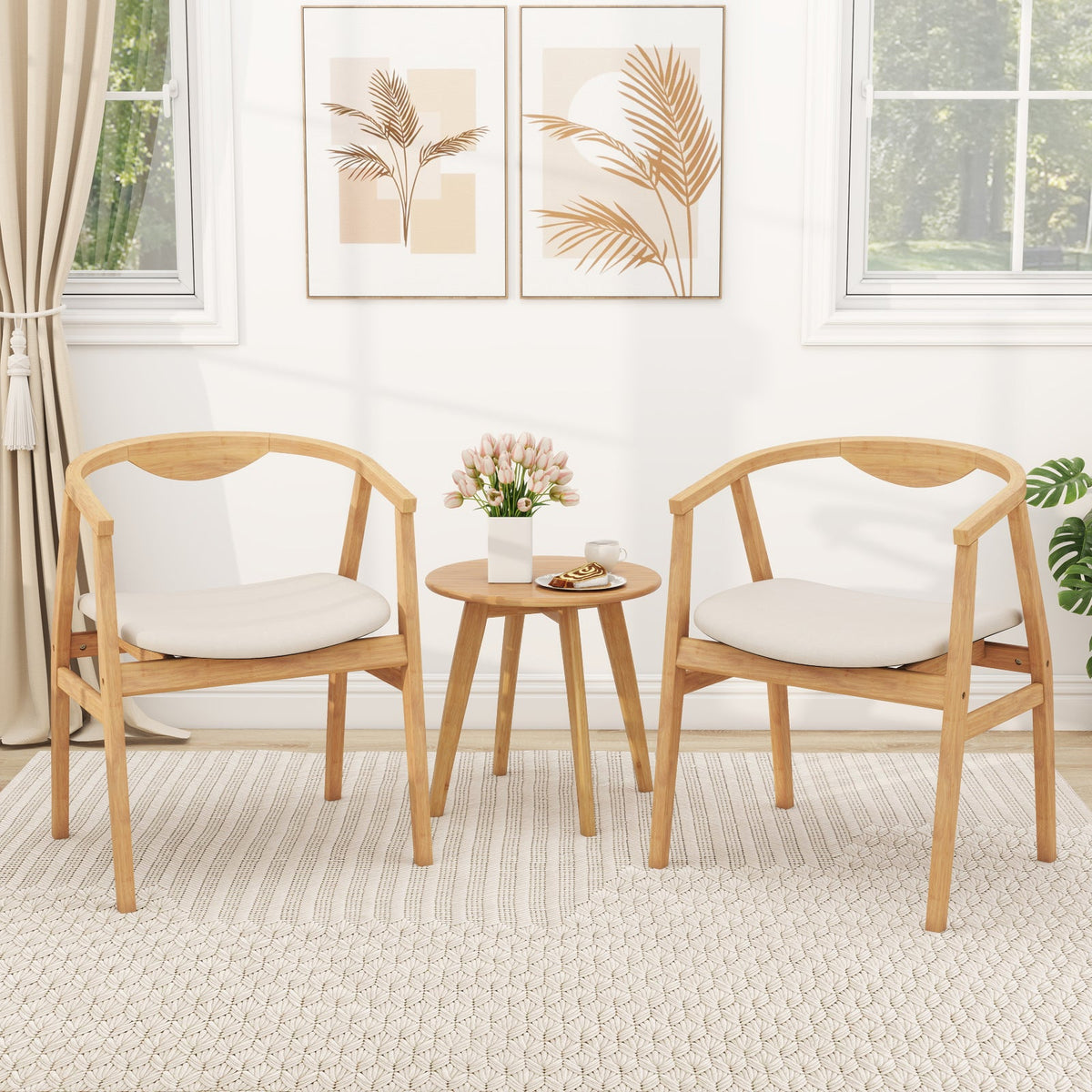 Goflame Modern Mid Century Accent Chair, Made of Fabric, Bamboo