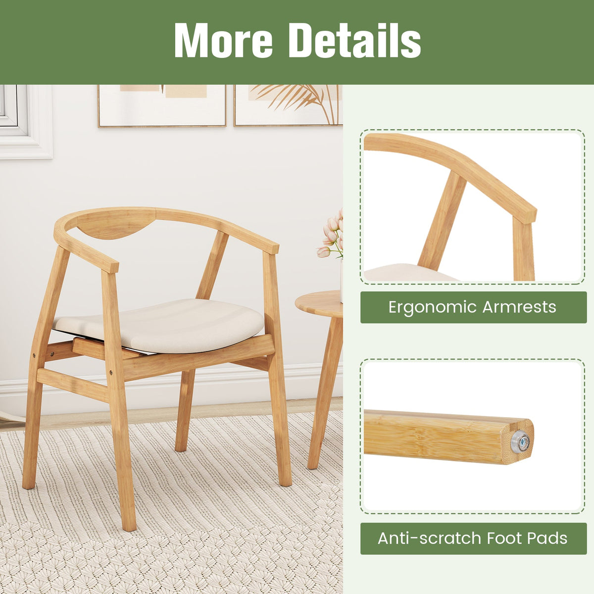 Goflame Modern Mid Century Accent Chair, Made of Fabric, Bamboo