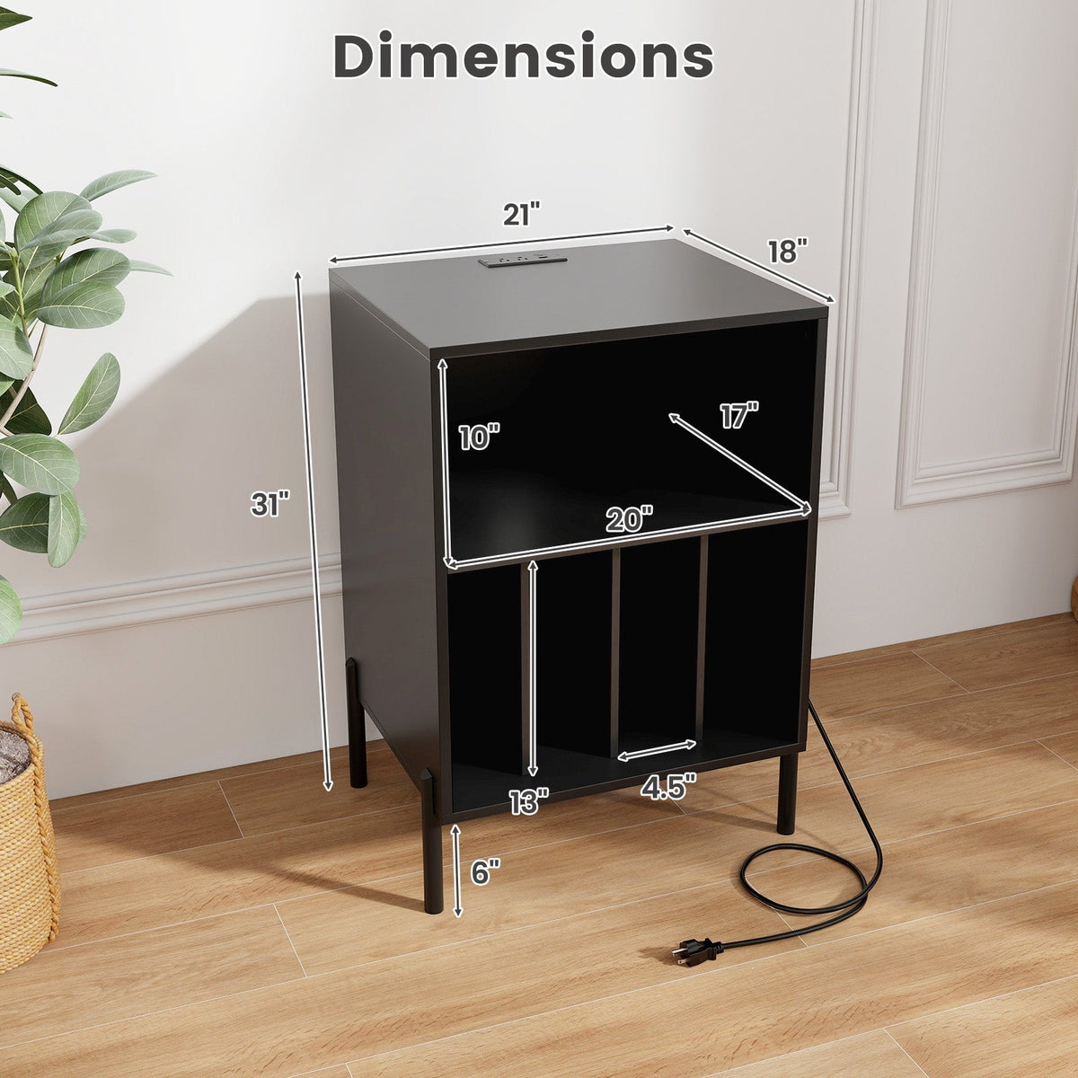 Goflame Record Player Stand with Charging Station