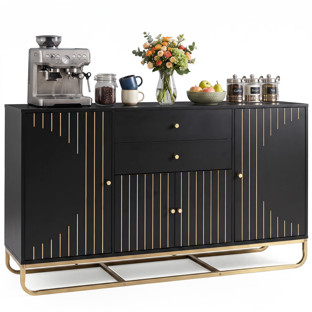 Goflame Modern Sideboard Buffet Cabinet with Storage & 2 Drawers| Coffee Bar Cabinet w/ Geometric Design