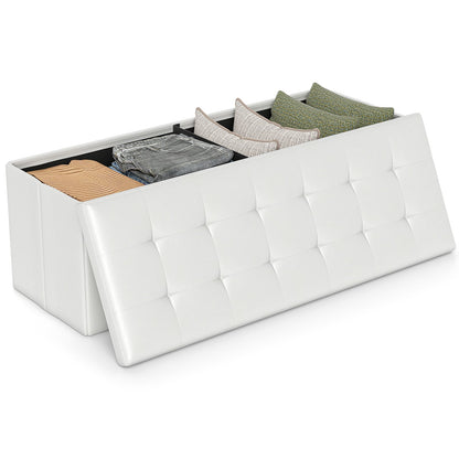 Goflame 43 Inches Folding Storage Ottoman Bench Upholstered PU Leather Storage Chest with Side Pocket