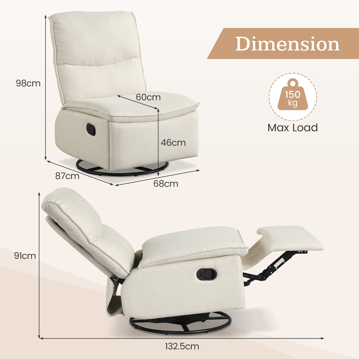Goflame Swivel Rocking Recliner | 360° Reclining Rocker Chair with Adjustable Cushioned Back