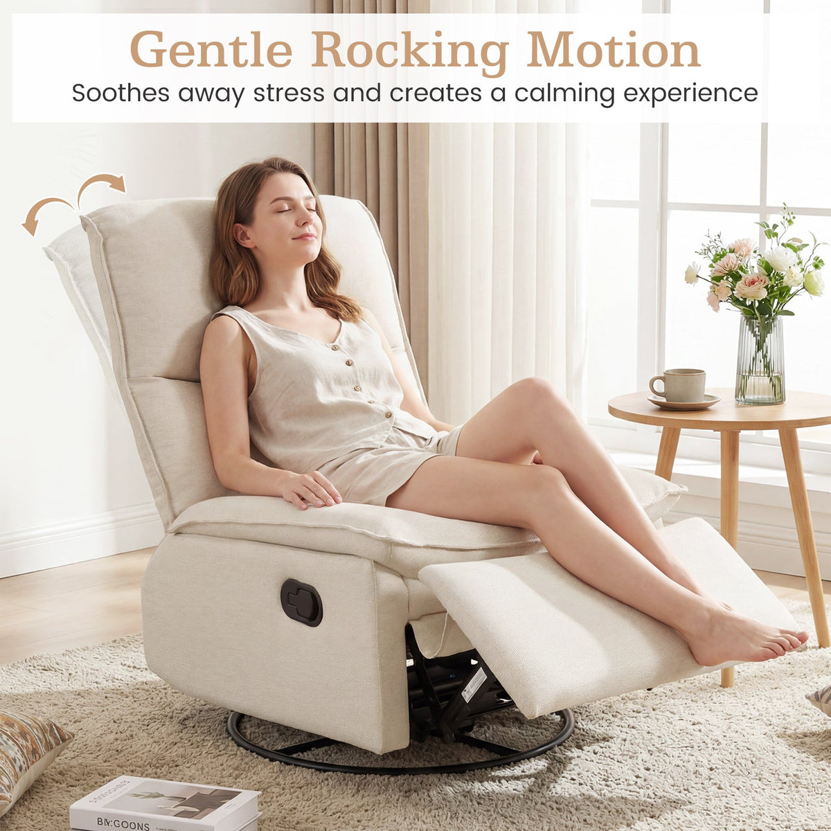 Goflame Swivel Rocking Recliner | 360° Reclining Rocker Chair with Adjustable Cushioned Back