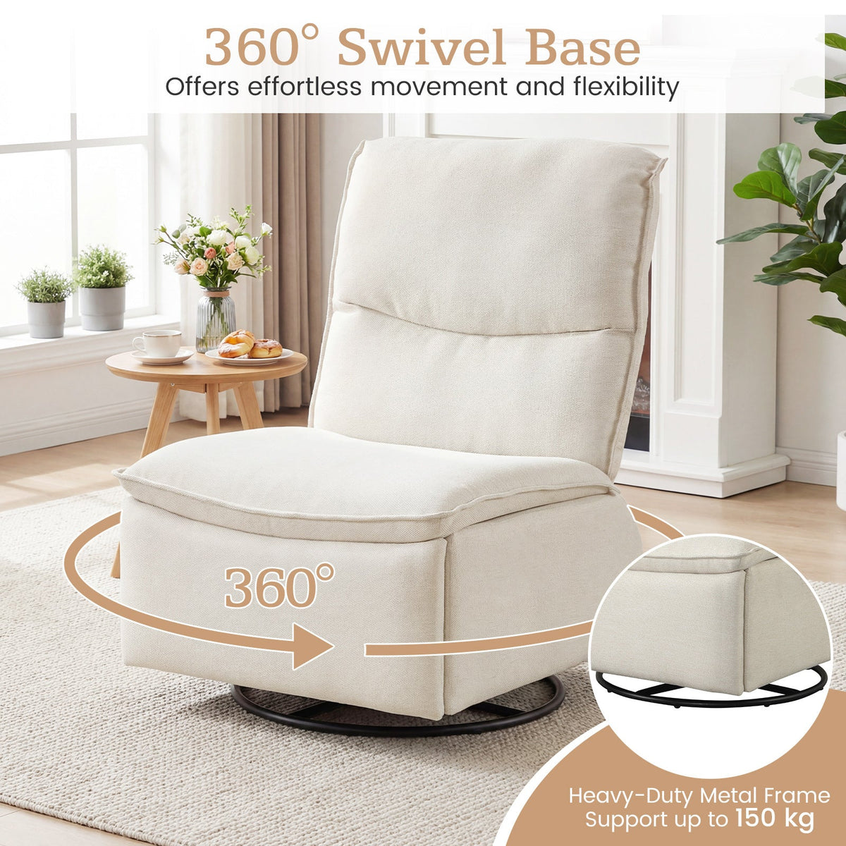 Goflame Swivel Rocking Recliner | 360° Reclining Rocker Chair with Adjustable Cushioned Back