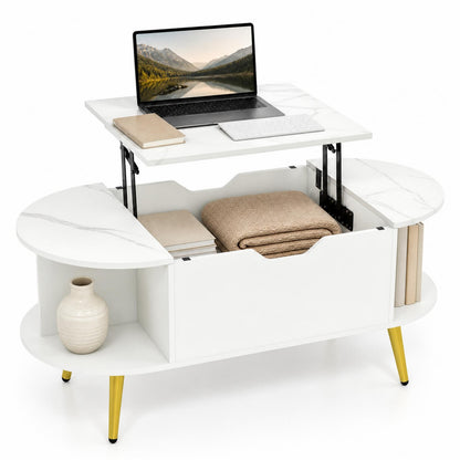 Goflame Lift Top Coffee Table with Storage, 39.5" Faux Marble Center Table