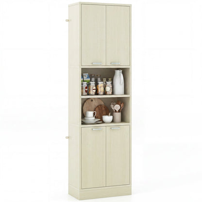 Goflame Kitchen Pantry Cabinet, 75” Tall Freestanding Cupboard with Doors & Shelves