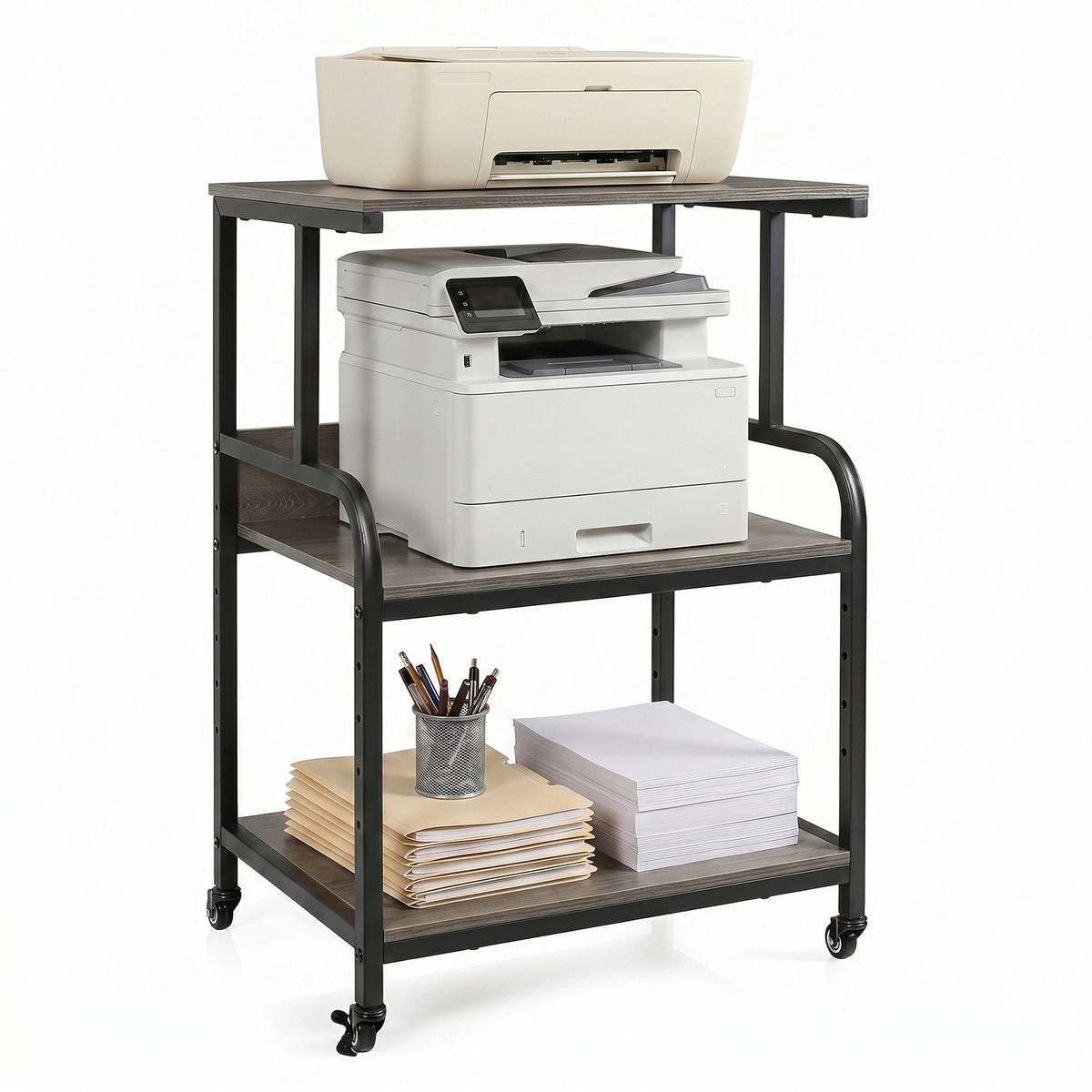 Goflame Rolling Printer Stand with Adjustable Storage Shelf