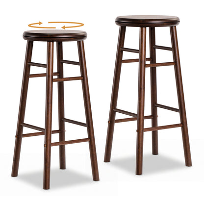 Goflame 24 Inch Swivel Bar Stools Set of 2, Rubber Wood, Walnut | Round Bar Chairs w/Backless Design