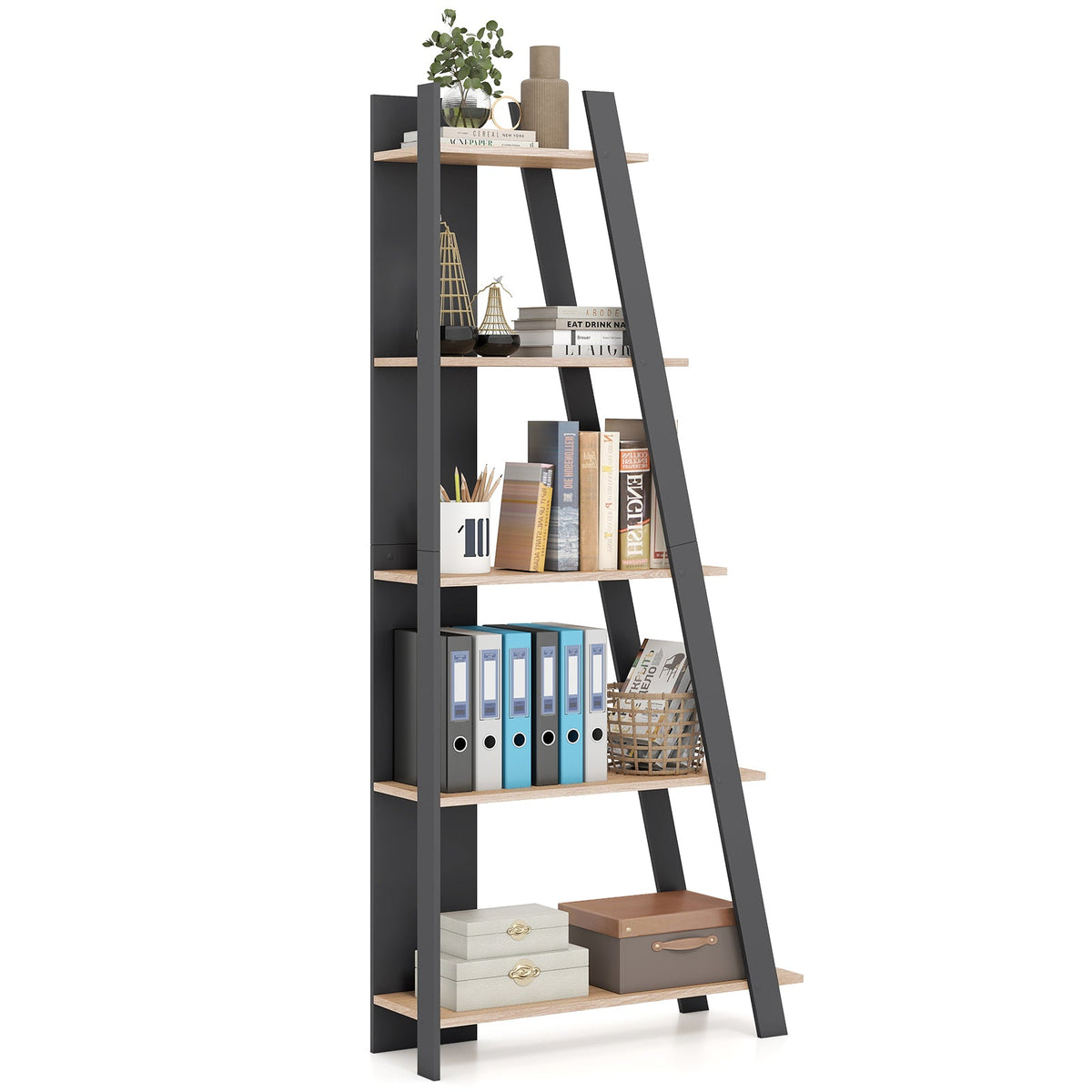 Goflame 4 Tier/ 5-Tier Narrow Wooden Vertical Trapezoidal Bookcase