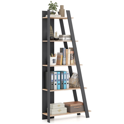 Goflame 4 Tier/ 5-Tier Narrow Wooden Vertical Trapezoidal Bookcase