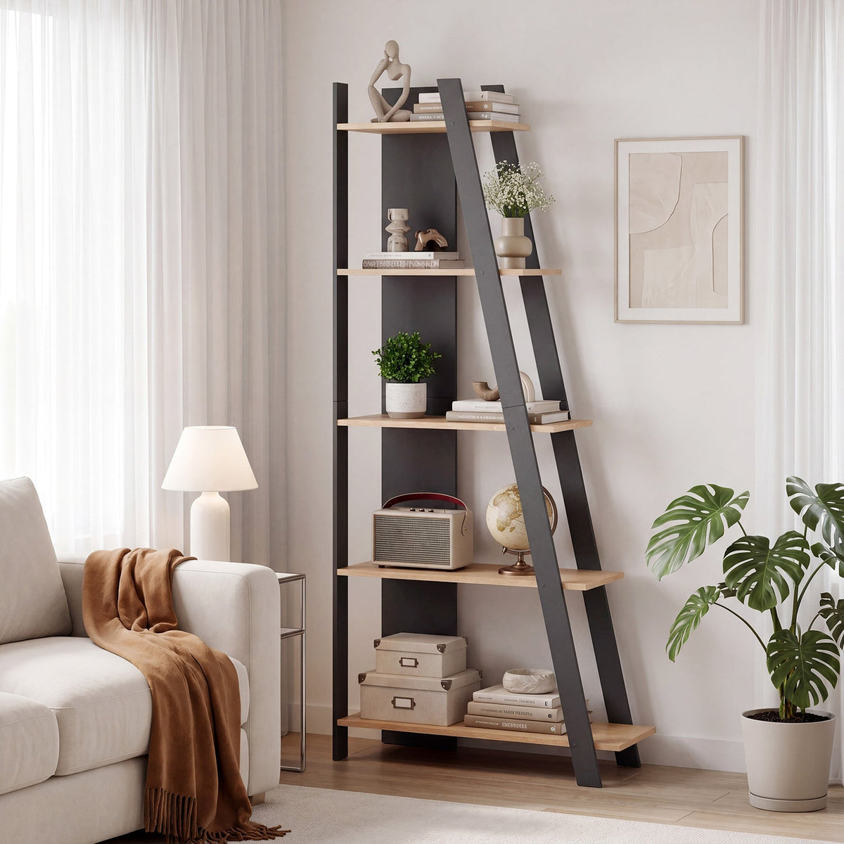Goflame 4 Tier/ 5-Tier Narrow Wooden Vertical Trapezoidal Bookcase