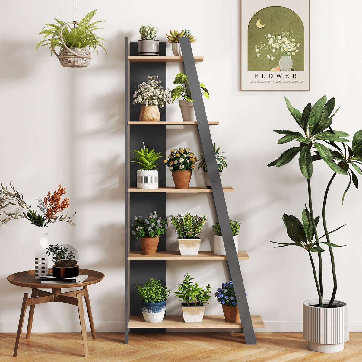 Goflame 4 Tier/ 5-Tier Narrow Wooden Vertical Trapezoidal Bookcase