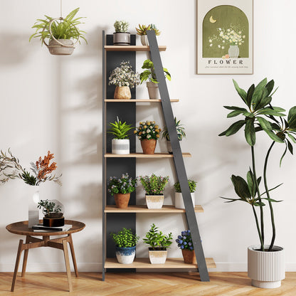 Goflame 4 Tier/ 5-Tier Narrow Wooden Vertical Trapezoidal Bookcase