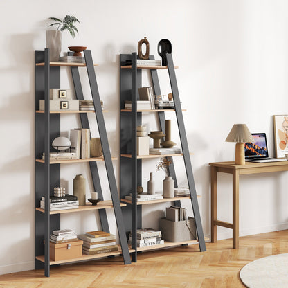 Goflame 4 Tier/ 5-Tier Narrow Wooden Vertical Trapezoidal Bookcase