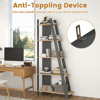 Goflame 4 Tier/ 5-Tier Narrow Wooden Vertical Trapezoidal Bookcase