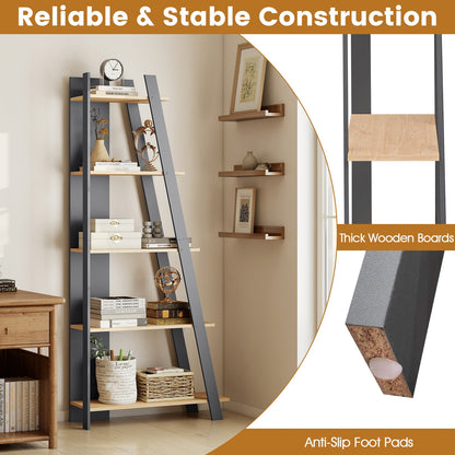 Goflame 4 Tier/ 5-Tier Narrow Wooden Vertical Trapezoidal Bookcase