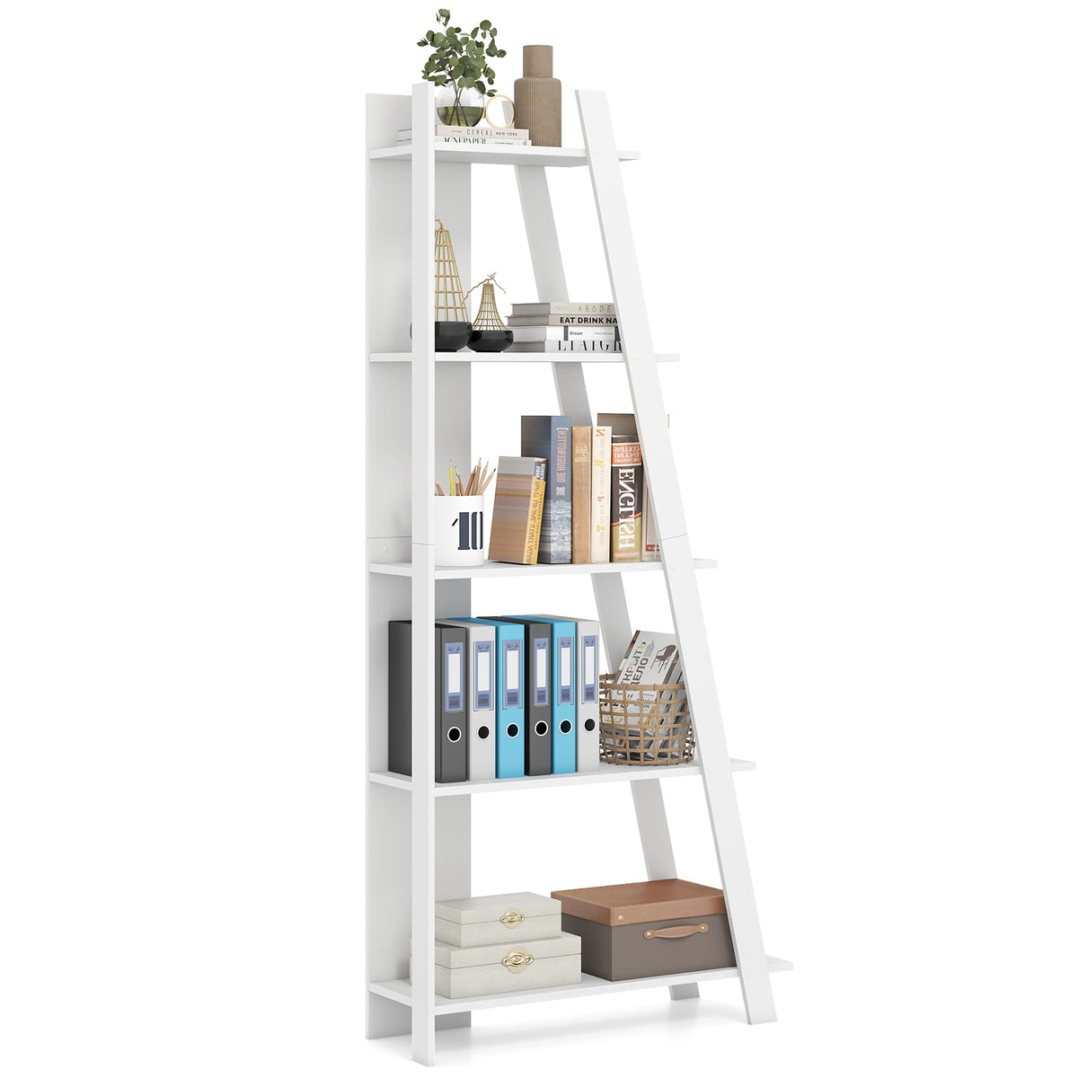 Goflame 4 Tier/ 5-Tier Narrow Wooden Vertical Trapezoidal Bookcase