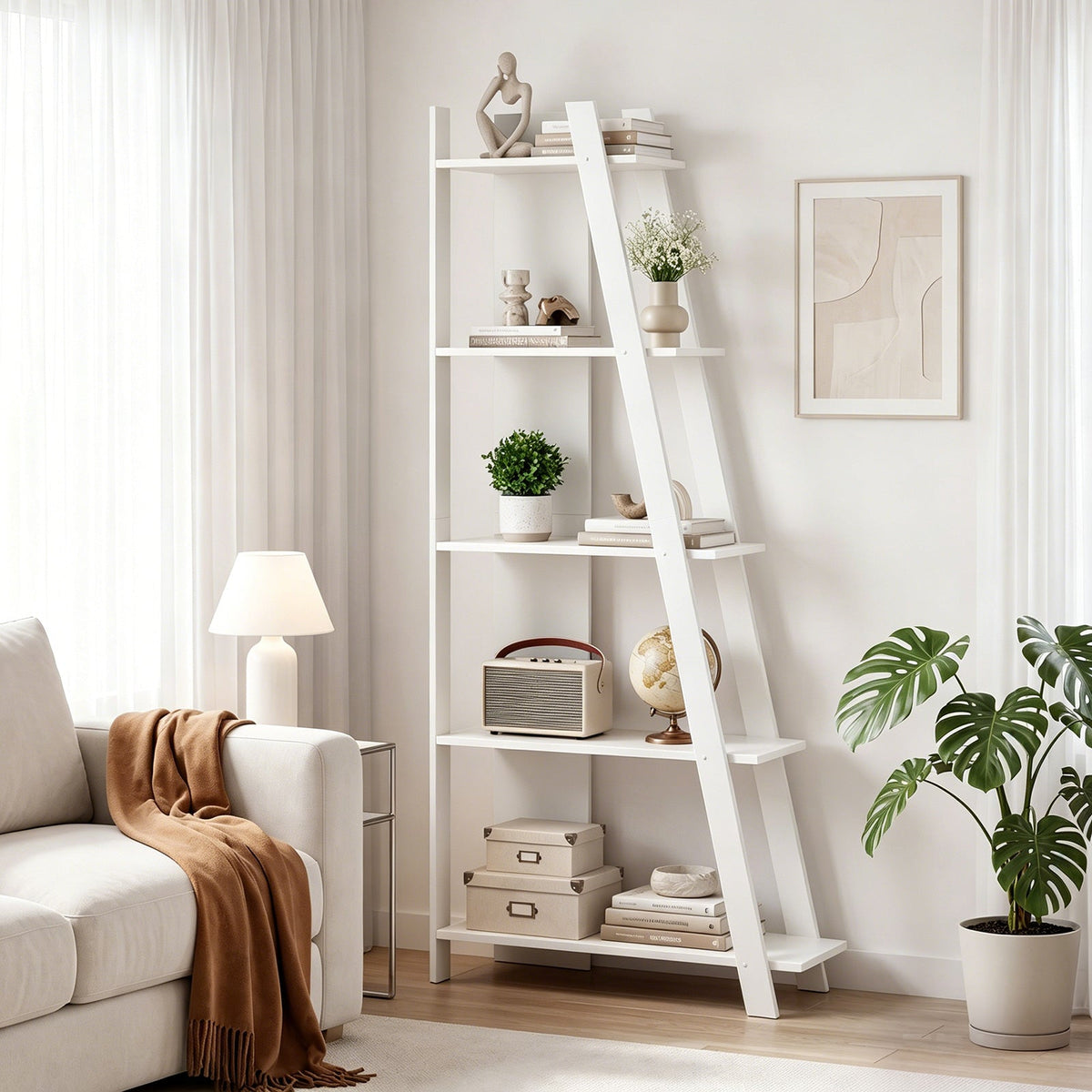 Goflame 4 Tier/ 5-Tier Narrow Wooden Vertical Trapezoidal Bookcase