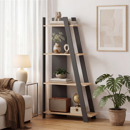 Goflame 4 Tier/ 5-Tier Narrow Wooden Vertical Trapezoidal Bookcase