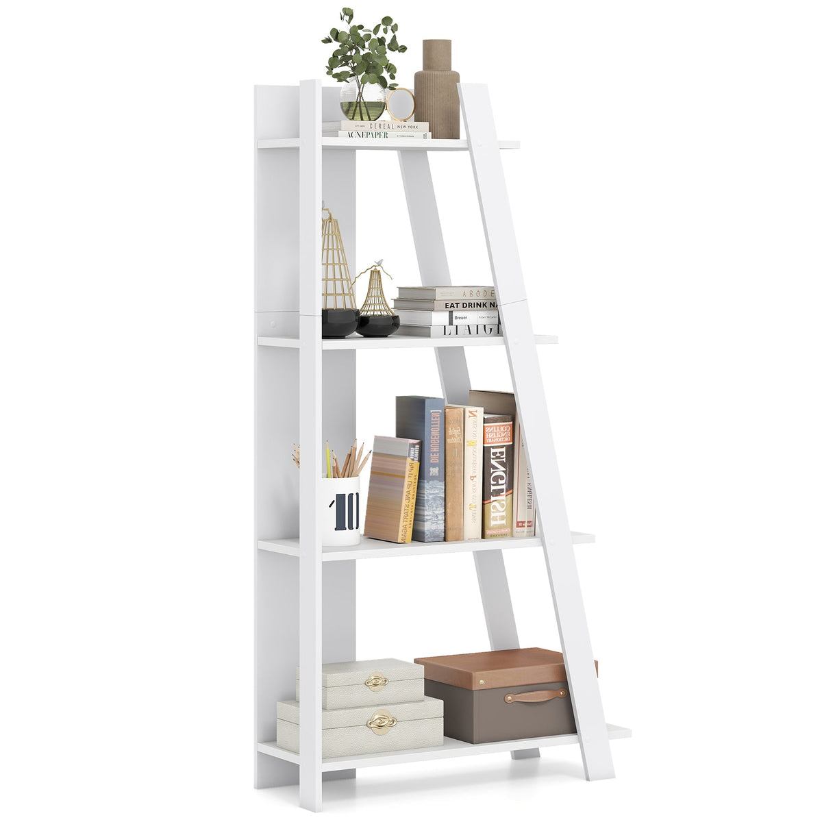 Goflame 4 Tier/ 5-Tier Narrow Wooden Vertical Trapezoidal Bookcase