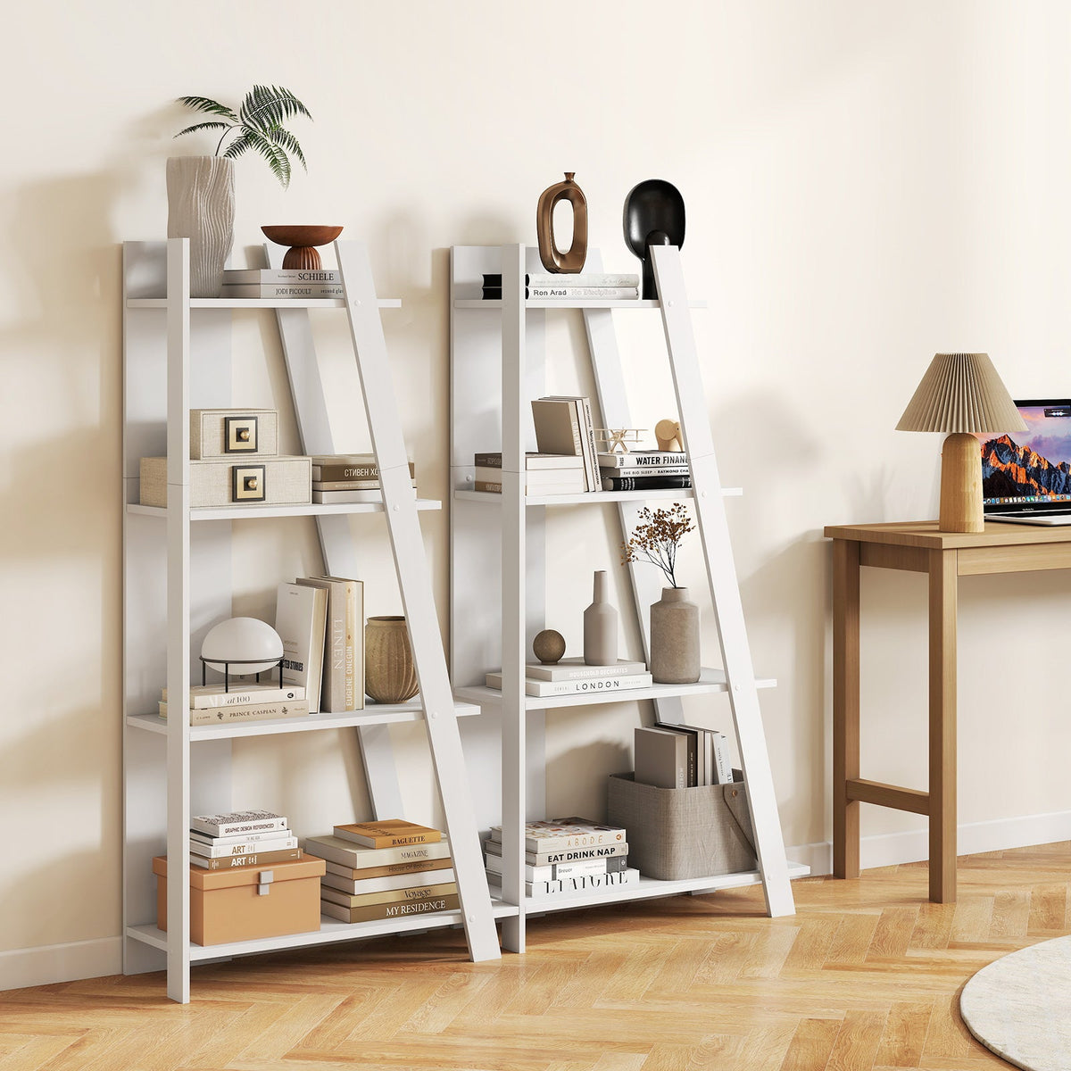 Goflame 4 Tier/ 5-Tier Narrow Wooden Vertical Trapezoidal Bookcase