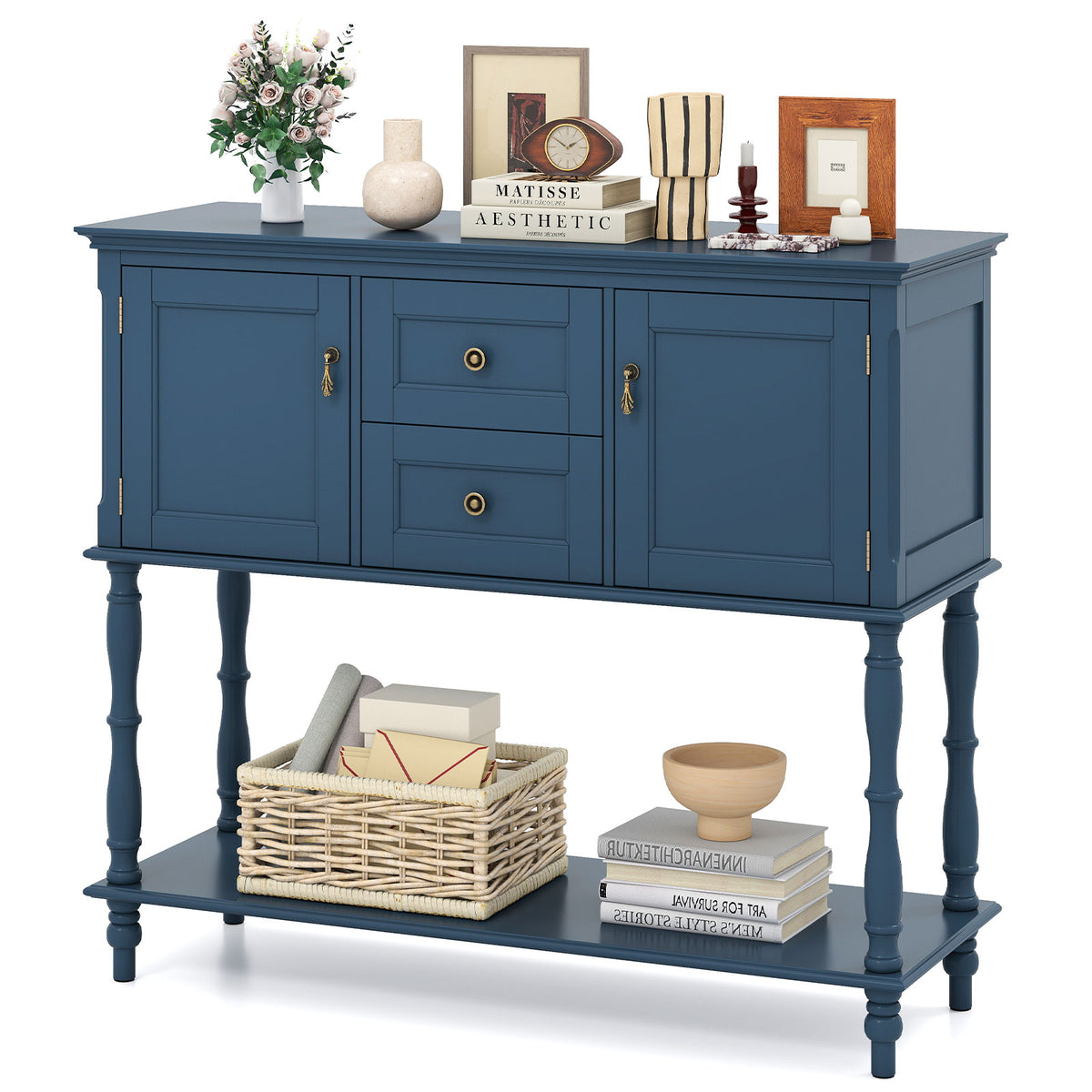 Goflame Console Table with 2 Drawers & 2 Door Cabinets | Narrow Sofa Stand Behind Couch Table with Open Storage Shelf for Living Room