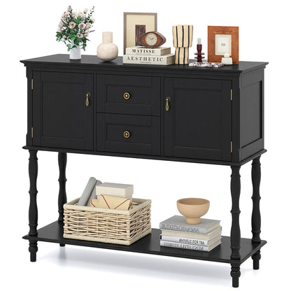Goflame Console Table with 2 Drawers & 2 Door Cabinets | Narrow Sofa Stand Behind Couch Table with Open Storage Shelf for Living Room