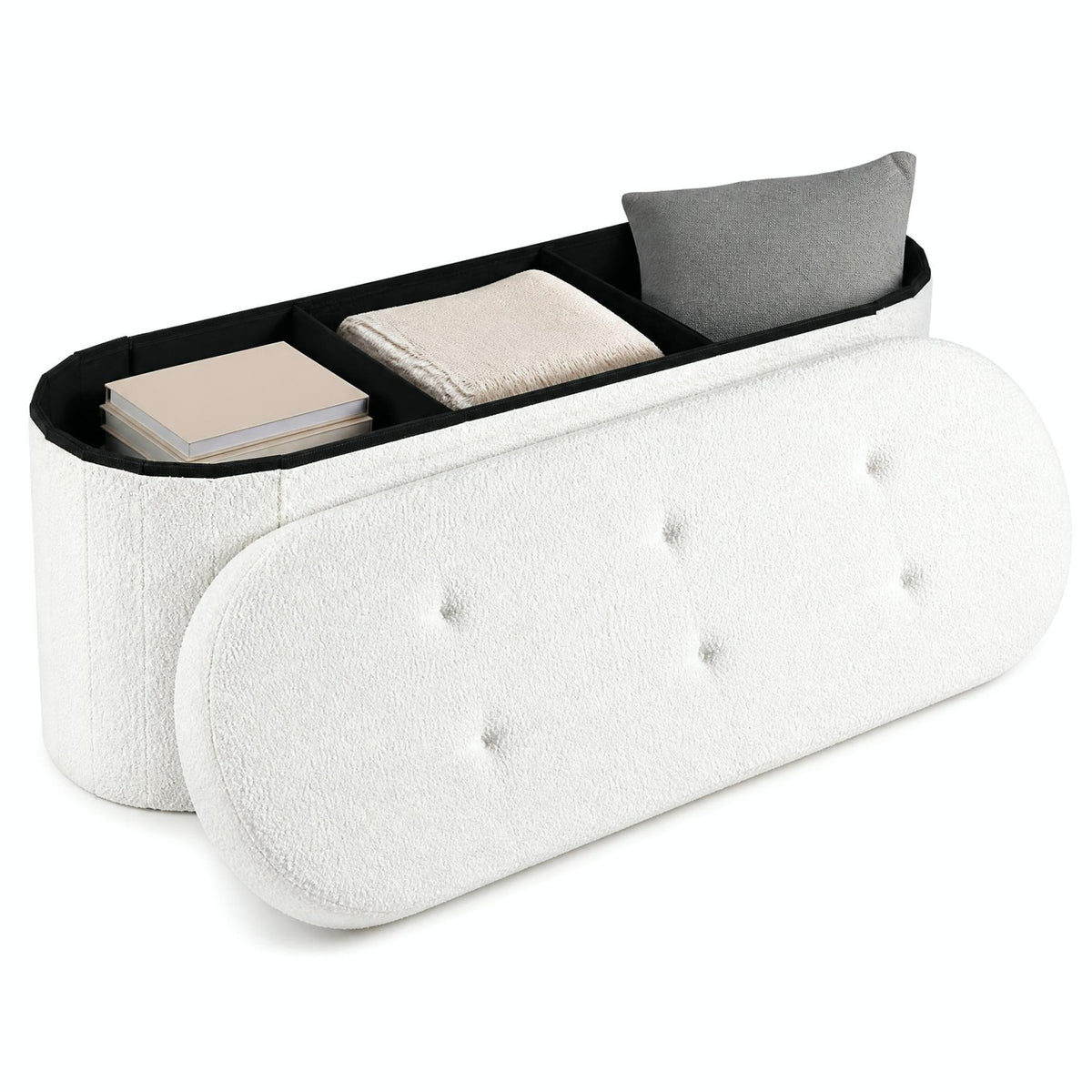 Goflame 43" Storage Ottoman Bench, Oval Ottoman with Dividers | Upholstered Bench Storage