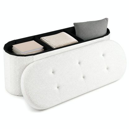 Goflame 43" Storage Ottoman Bench, Oval Ottoman with Dividers | Upholstered Bench Storage