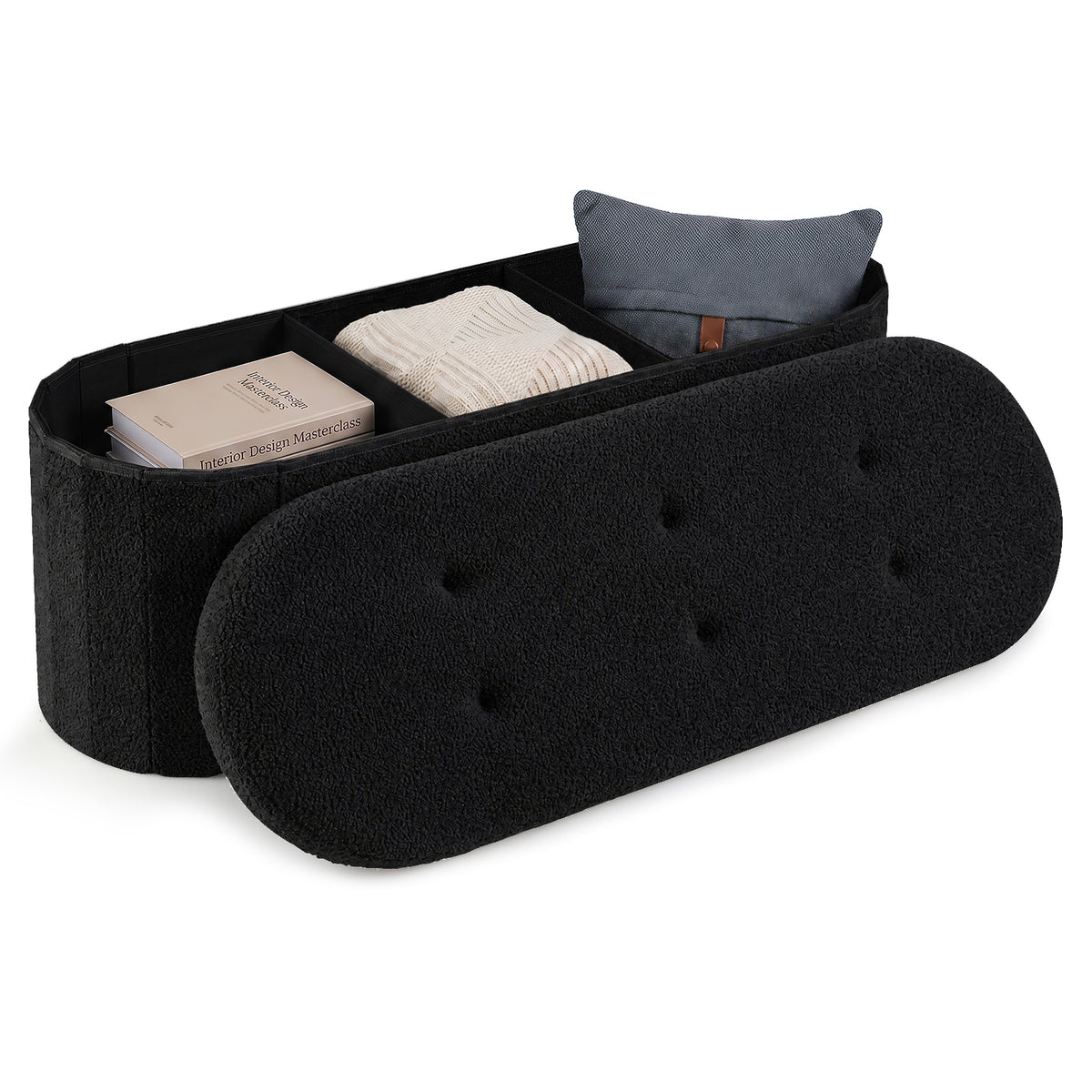 Goflame 43" Storage Ottoman Bench, Oval Ottoman with Dividers | Upholstered Bench Storage