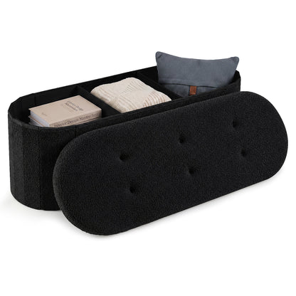 Goflame 43" Storage Ottoman Bench, Oval Ottoman with Dividers | Upholstered Bench Storage