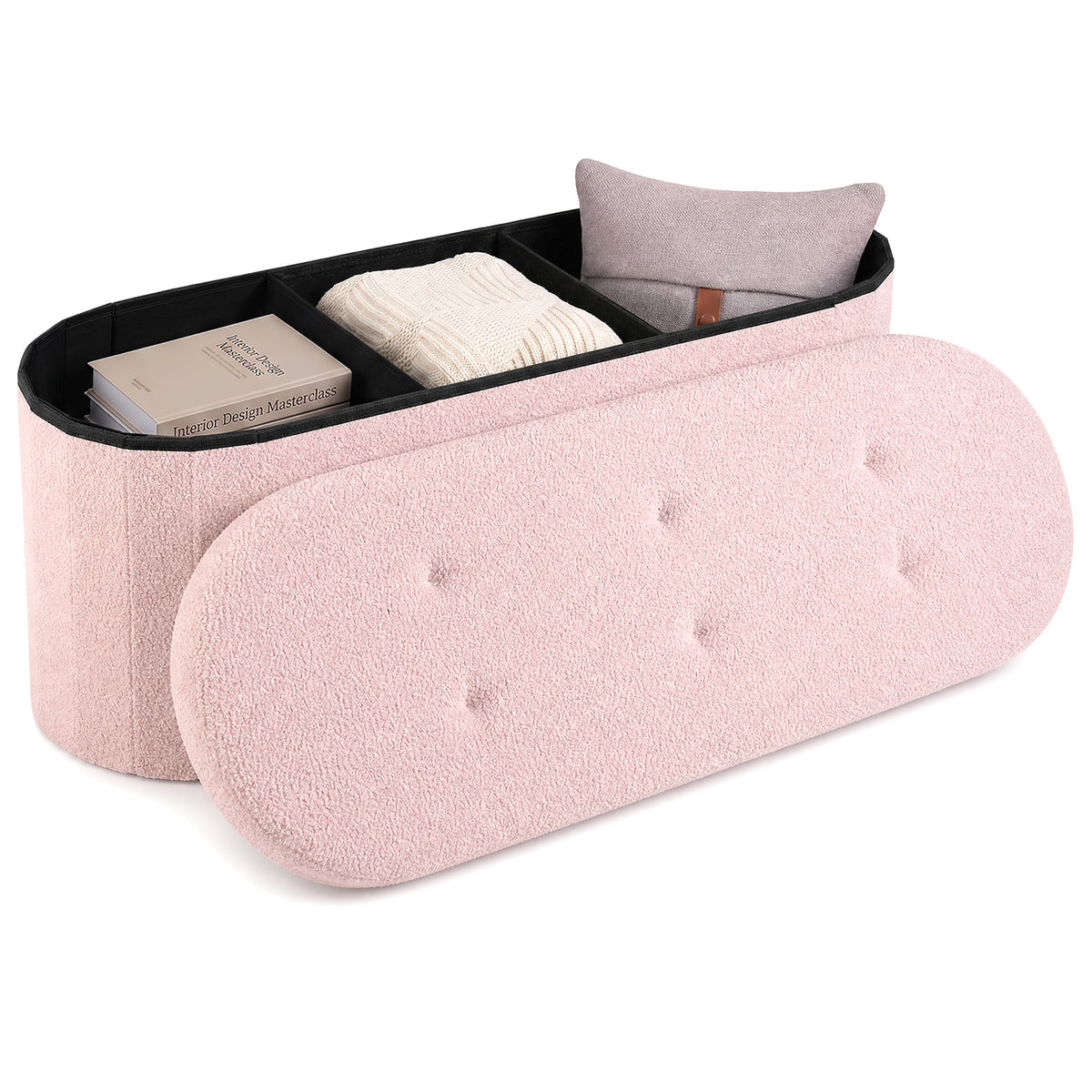 Goflame 43" Storage Ottoman Bench, Oval Ottoman with Dividers | Upholstered Bench Storage
