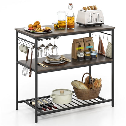 Goflame Kitchen Baker Rack with 3 Tier Storage Shelves, 10 Hooks, Glass Holder, 40" Stationary Island with Spacious Worktop