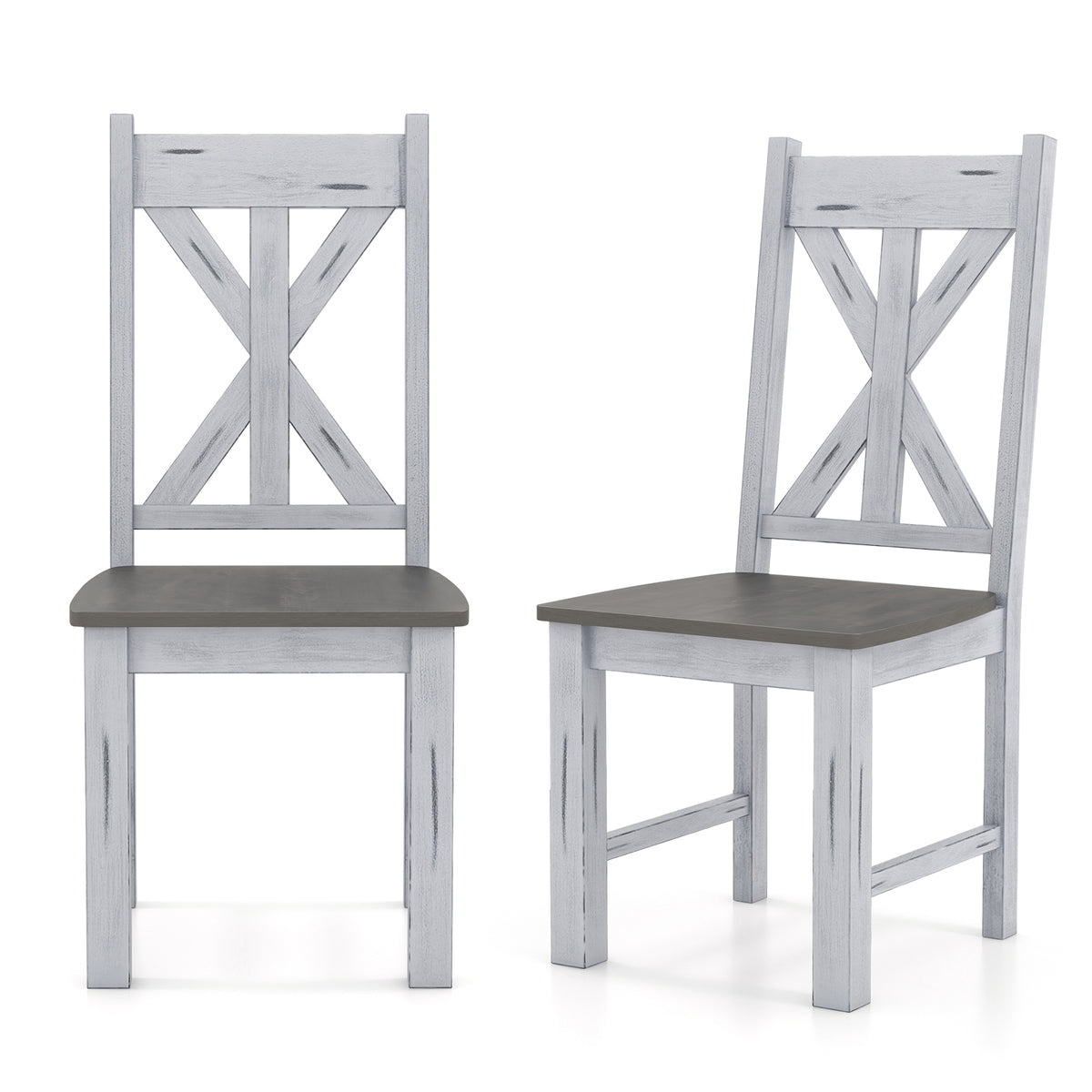 Goflame Retro Wooden Dining Chairs Set, Farmhouse Kitchen Chairs w/Rubber Wood Frame, Elegant Hollowed Backrest