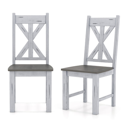Goflame Retro Wooden Dining Chairs Set, Farmhouse Kitchen Chairs w/Rubber Wood Frame, Elegant Hollowed Backrest